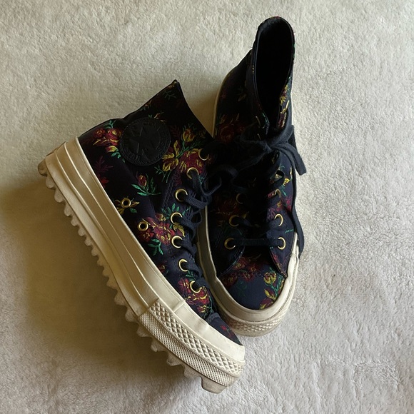 Converse Platform CTAS Lift Ripple Obsidian Navy Floral Sneakers.Size 7 - Picture 12 of 13